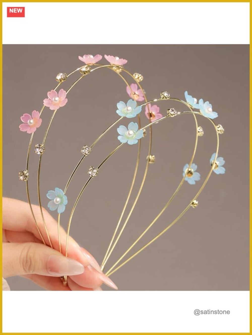 Metal Flower Headbands Set with Rhinestones & Pearls Non-Slip Hair Accessories